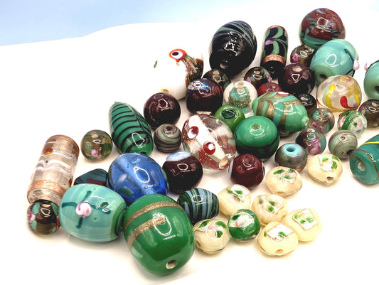 1/4 LB Learise "Green with Envy" Lampworks Fancy Glass Beads - Exclusive Mix for Jewelry Making