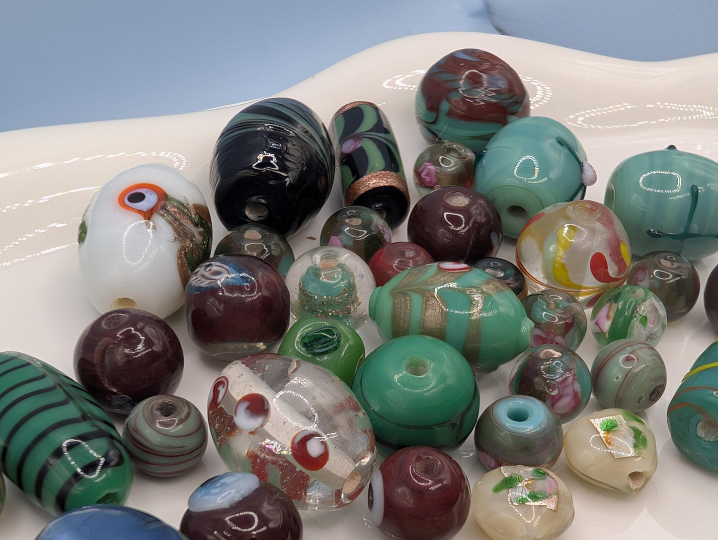 1/4 LB Learise "Green with Envy" Lampworks Fancy Glass Beads - Exclusive Mix for Jewelry Making