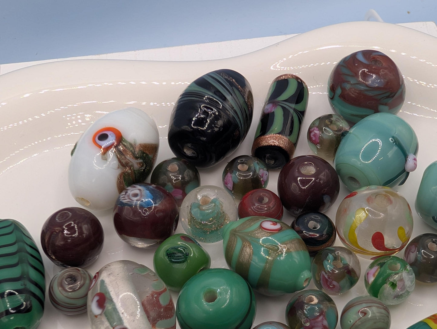 1/4 LB Learise "Green with Envy" Lampworks Fancy Glass Beads - Exclusive Mix for Jewelry Making