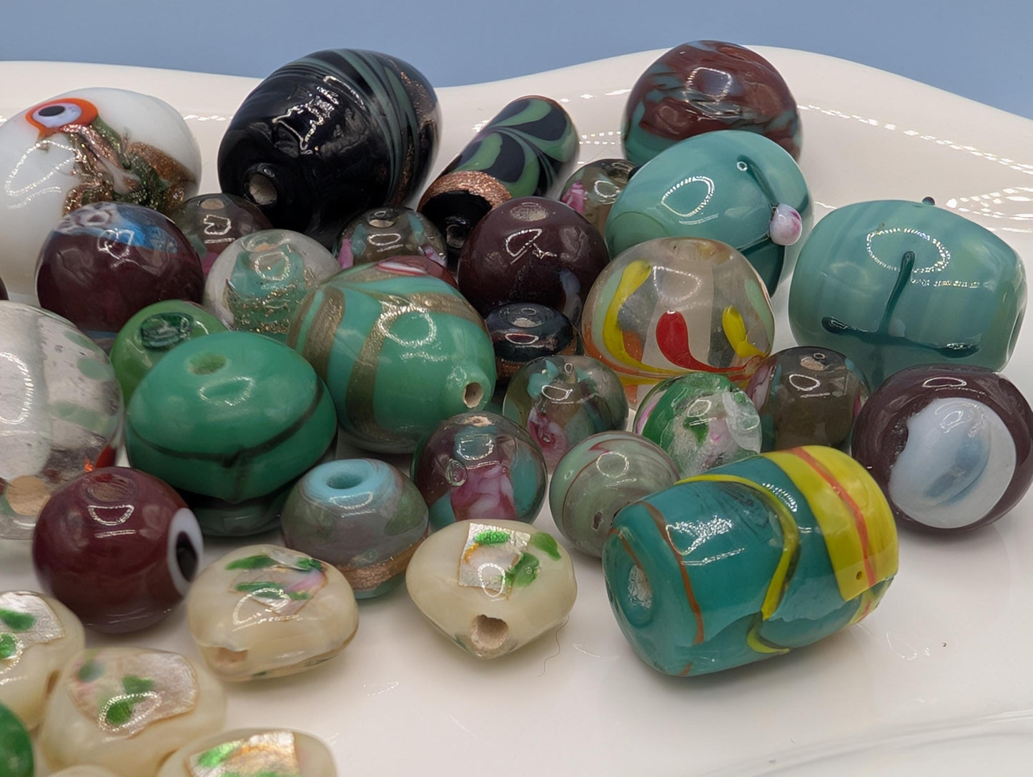 1/4 LB Learise "Green with Envy" Lampworks Fancy Glass Beads - Exclusive Mix for Jewelry Making