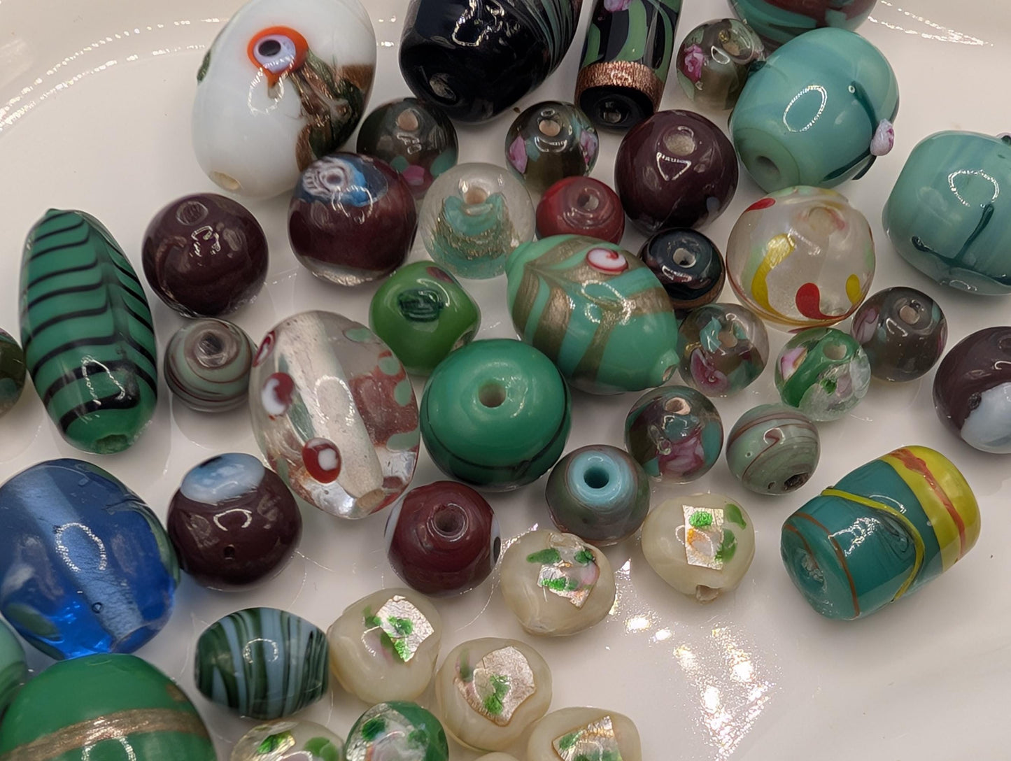 1/4 LB Learise "Green with Envy" Lampworks Fancy Glass Beads - Exclusive Mix for Jewelry Making