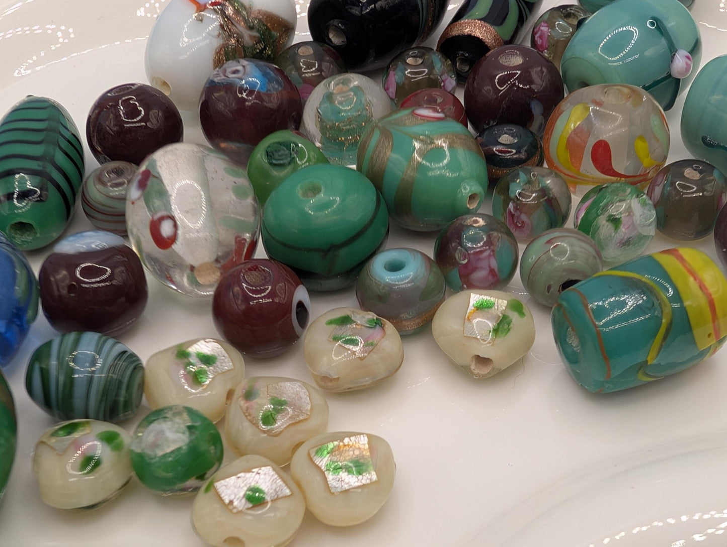1/4 LB Learise "Green with Envy" Lampworks Fancy Glass Beads - Exclusive Mix for Jewelry Making