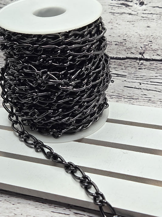 10M Black Plated Aluminum Jewelry Making Chains Unwelded Necklace Chain Bulk Twisted Figaro Chains